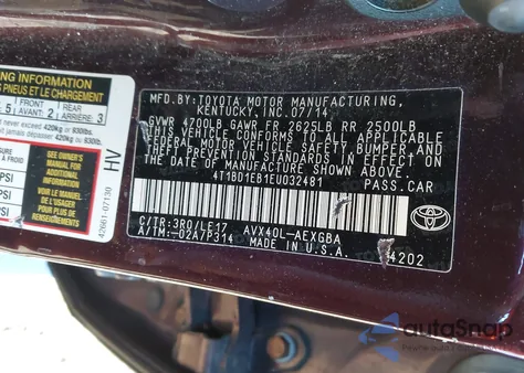 2014 Toyota Avalon Hybrid Xle Touring z USA, uszkodzony, nr VIN 4T1BD1EB1EU032481